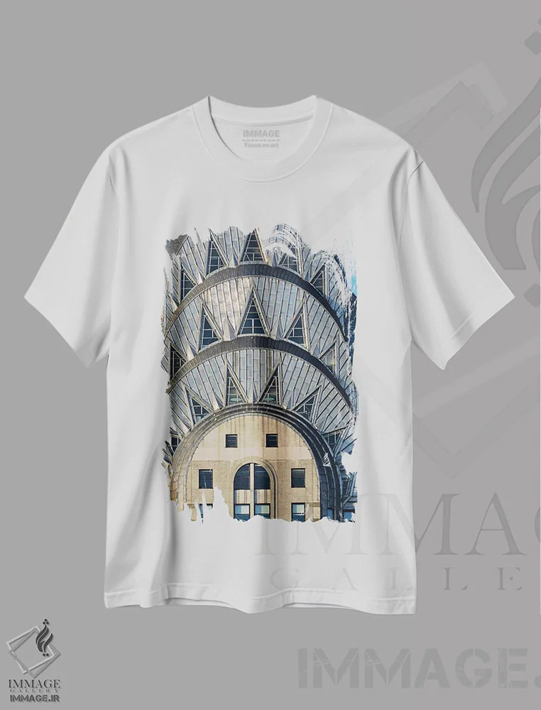 تیشرت سفید طرح دار ساختمان کرایسلر، آرت دکو اثر گرافیتی استودیوها | immage.ir