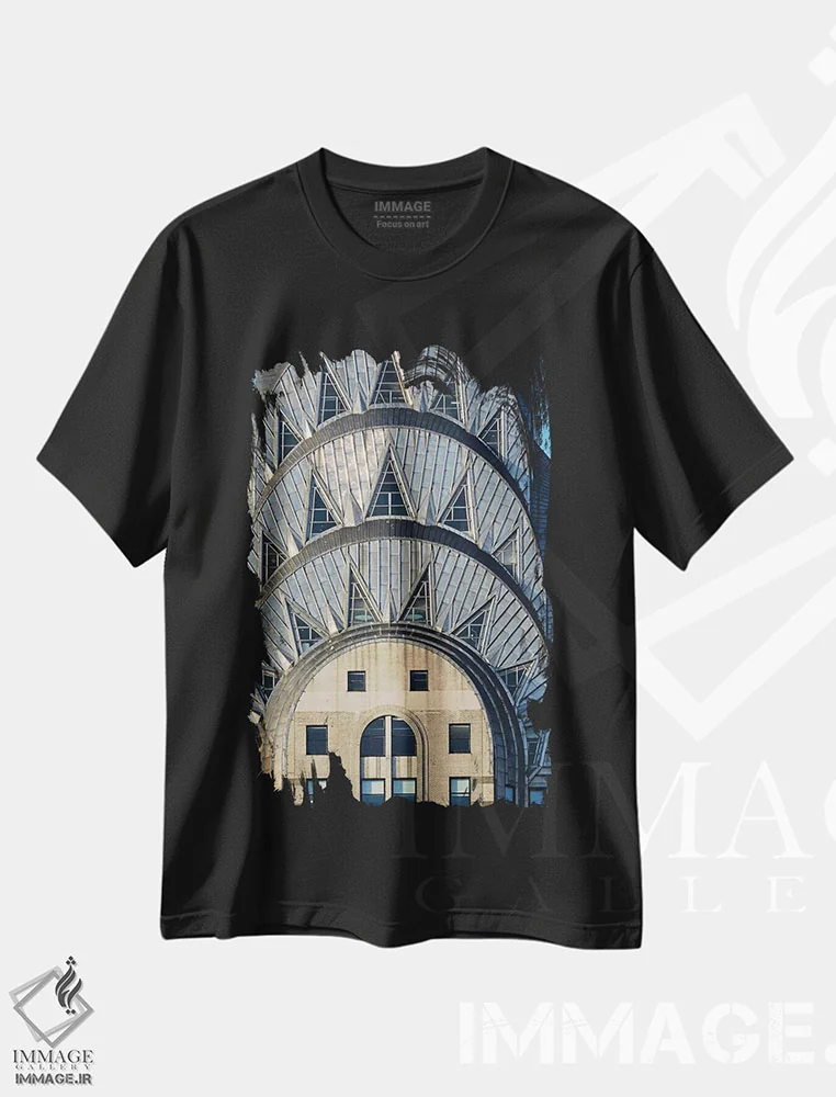 تیشرت مشکی طرح دار ساختمان کرایسلر، آرت دکو اثر گرافیتی استودیوها | فروشگاه ایماژ