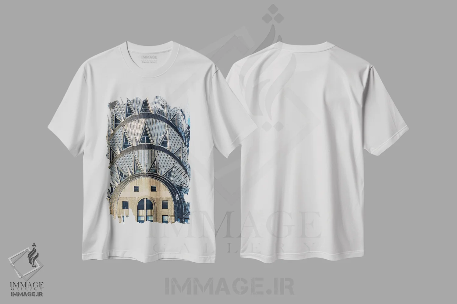 تیشرت سفید طرح دار ساختمان کرایسلر، آرت دکو اثر گرافیتی استودیوها | immage.ir