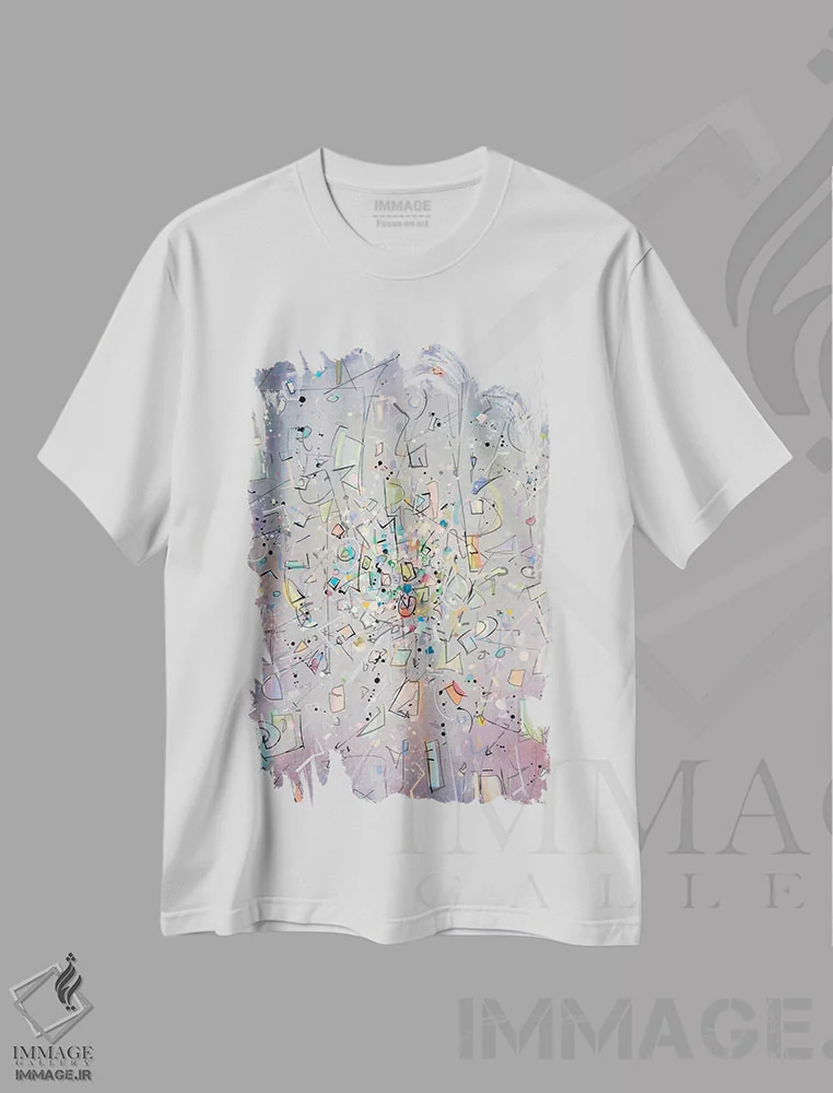 تیشرت سفید طرح دار ابرنواختر ۱، آبستره اثر گییرمو آریسمندی | فروشگاه ایماژ