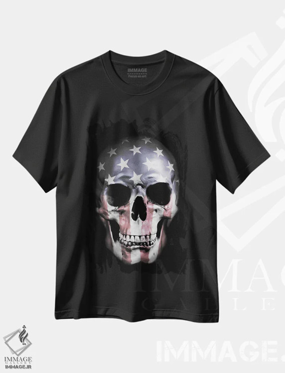 تیشرت مشکی طرح دار جمجمهٔ آمریکایی، هنر دیجیتال اثر نیکلاس گوستافسون | فروشگاه ایماژ