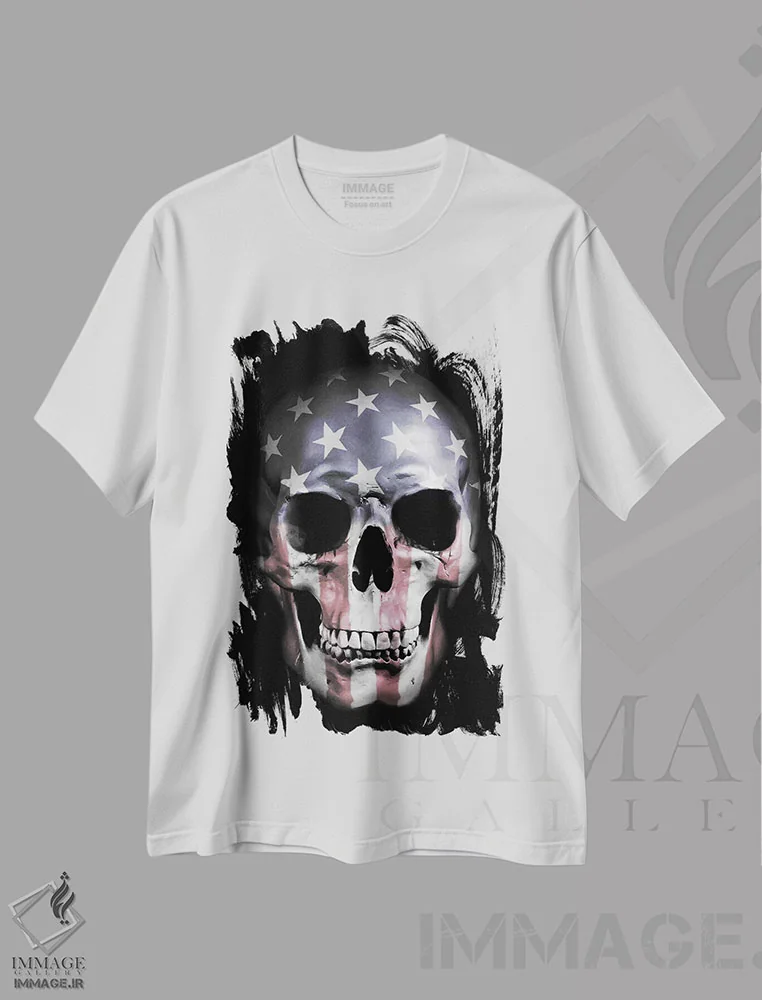 تیشرت سفید طرح دار جمجمهٔ آمریکایی، هنر دیجیتال اثر نیکلاس گوستافسون | immage.ir