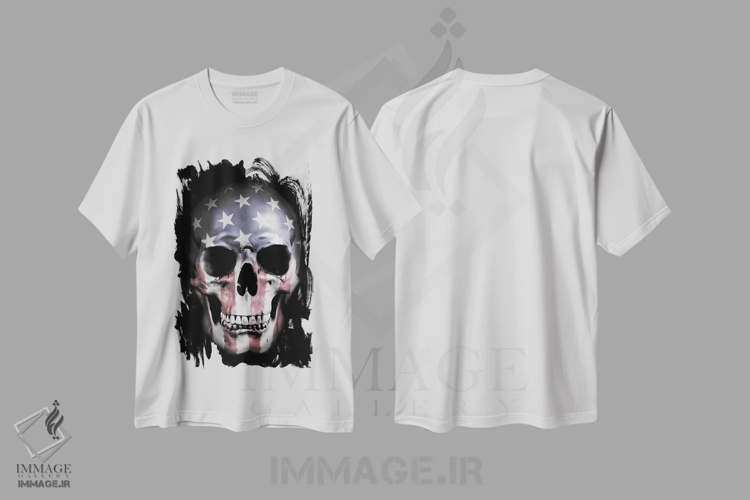 تیشرت سفید طرح دار جمجمهٔ آمریکایی، هنر دیجیتال اثر نیکلاس گوستافسون | immage.ir