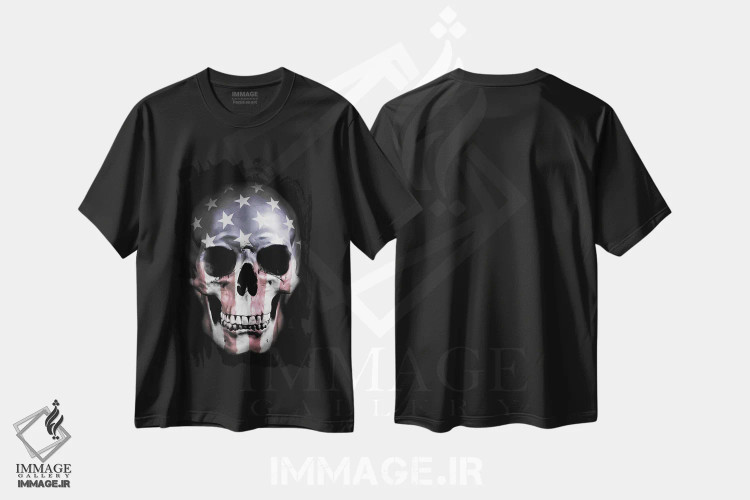 تیشرت مشکی طرح دار جمجمهٔ آمریکایی، هنر دیجیتال اثر نیکلاس گوستافسون | فروشگاه ایماژ