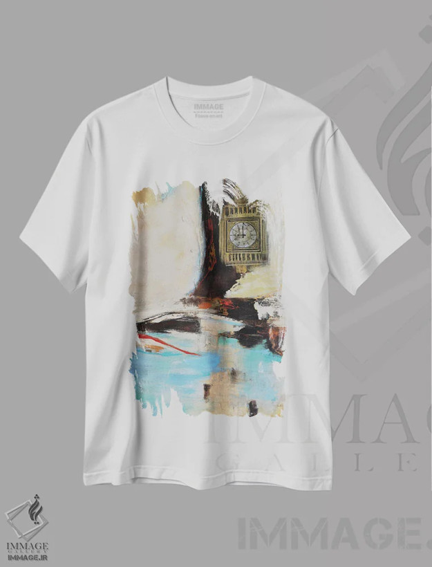 تیشرت سفید طرح دار بیگ بن ۱، آبستره اثر گابریلا ویارریل | فروشگاه ایماژ