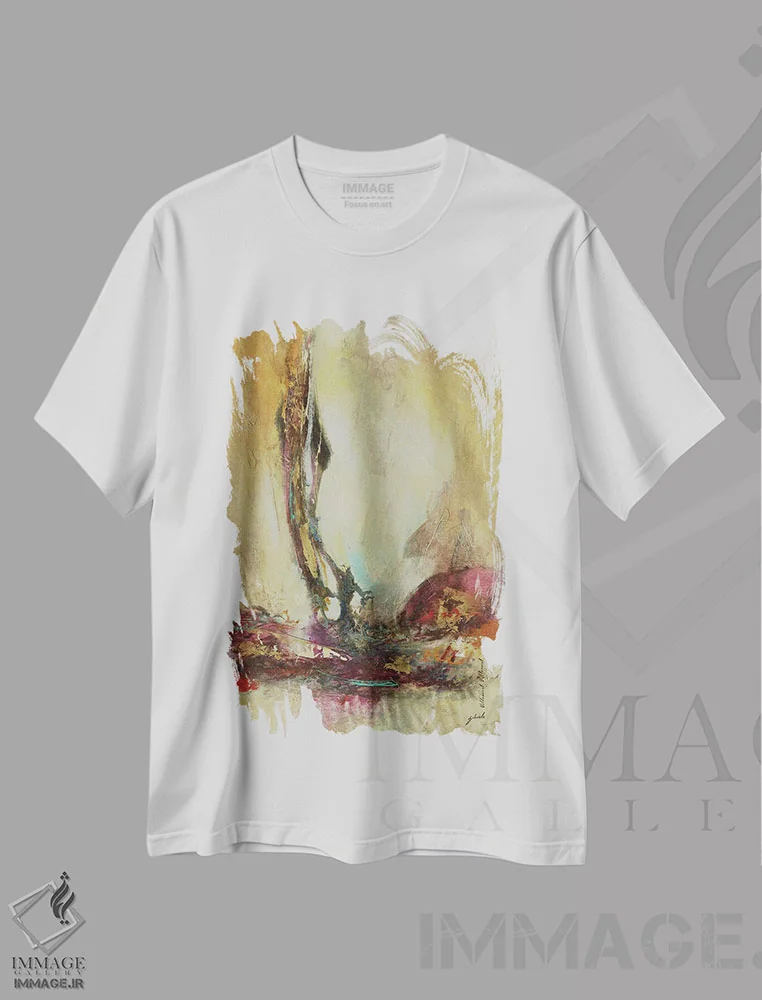 تیشرت سفید طرح دار طلایی در مجنتا ۱ اثر گابریلا ویارریل | immage.ir