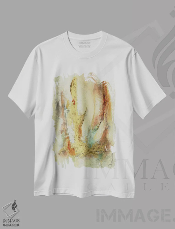 تیشرت سفید طرح دار طلایی در صورتی ۲ اثر گابریلا ویارریل | فروشگاه ایماژ