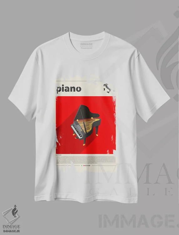 تیشرت سفید طرح دار پیانو، تزئینی اثر گاستروورلد | فروشگاه ایماژ