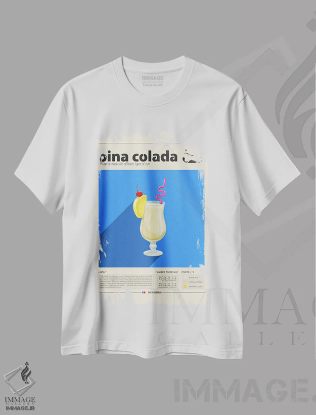 تیشرت سفید طرح دار پینا کولادا، تزئینی اثر گاستروورلد | فروشگاه ایماژ