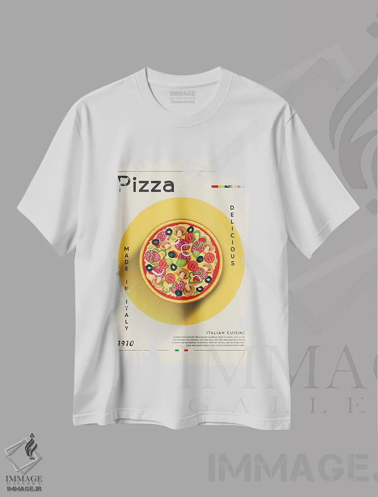 تیشرت سفید طرح دار پیتزا ۱، تزئینی اثر گاستروورلد | فروشگاه ایماژ