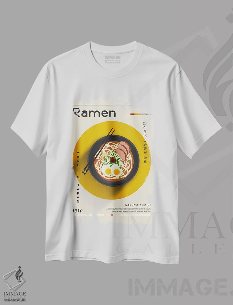 تیشرت سفید طرح دار رامن ۲، تزئینی اثر گاستروورلد | immage.ir