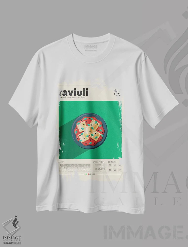 تیشرت سفید طرح دار راویولی، تزئینی اثر گاستروورلد | فروشگاه ایماژ