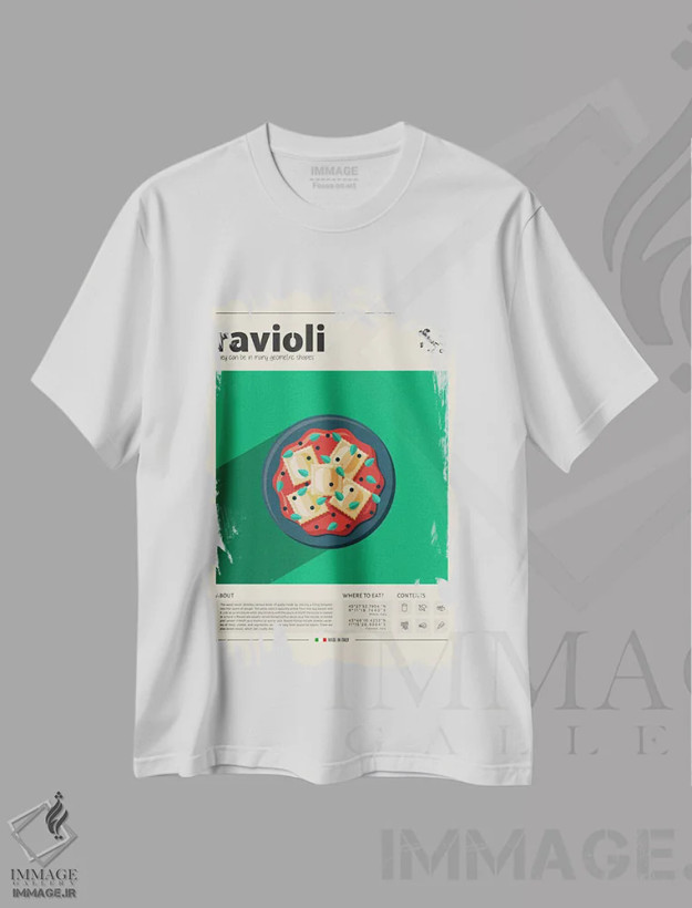 تیشرت سفید طرح دار راویولی، تزئینی اثر گاستروورلد | فروشگاه ایماژ