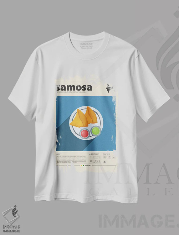 تیشرت سفید طرح دار سمبوسه، دکور آسیایی اثر گاستروورلد | فروشگاه ایماژ