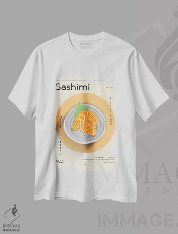 تیشرت سفید طرح دار ساشیمی ۲، تزئینی اثر گاستروورلد | فروشگاه ایماژ