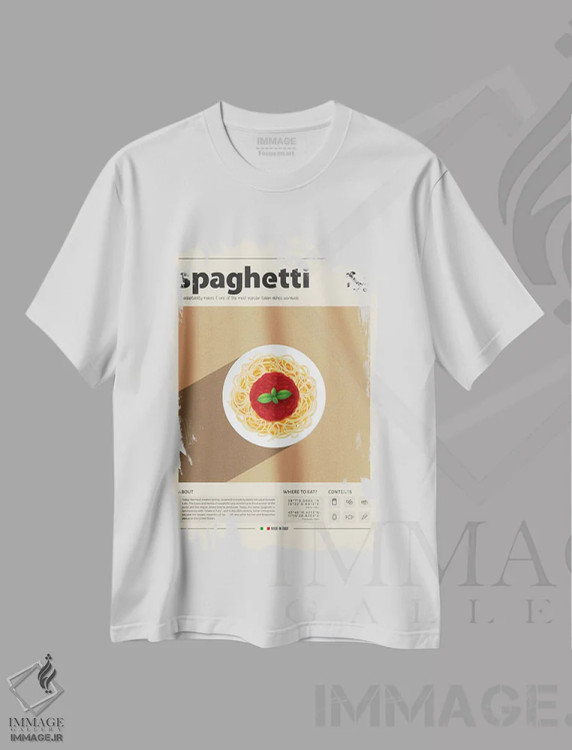 تیشرت سفید طرح دار اسپاگتی، تزئینی اثر گاستروورلد | فروشگاه ایماژ