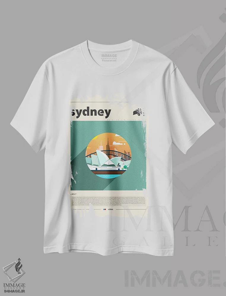 تیشرت سفید طرح دار سیدنی، تزئینی اثر گاستروورلد | immage.ir