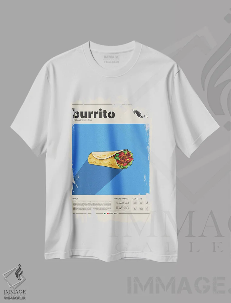 تیشرت سفید طرح دار بوریتو، تزئینی اثر گاستروورلد | فروشگاه ایماژ