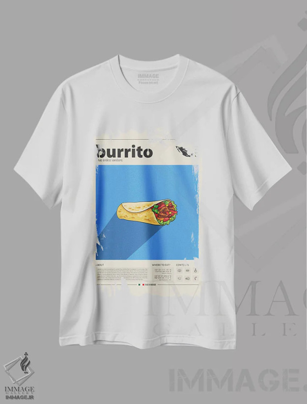 تیشرت سفید طرح دار بوریتو، تزئینی اثر گاستروورلد | فروشگاه ایماژ