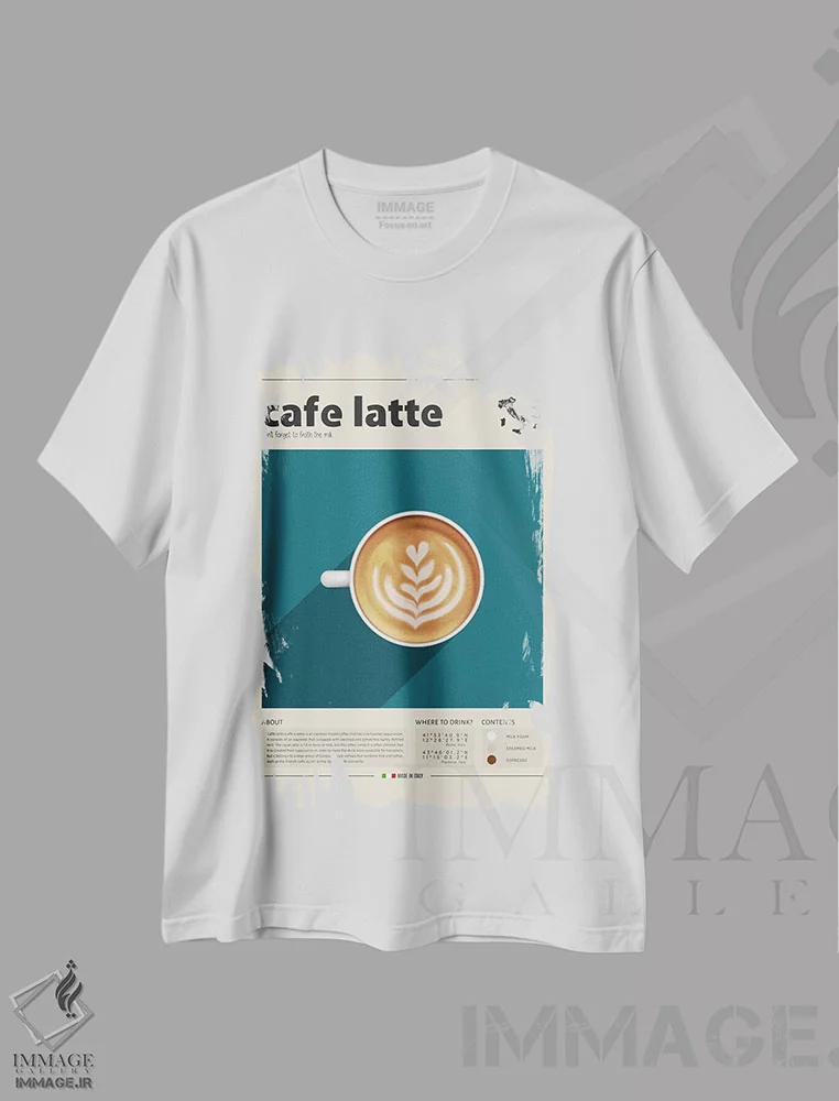 تیشرت سفید طرح دار کافه لاته، تزئینی اثر گاستروورلد | immage.ir