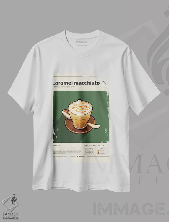 تیشرت سفید طرح دار کارامل ماکیاتو، تزئینی اثر گاستروورلد | immage.ir