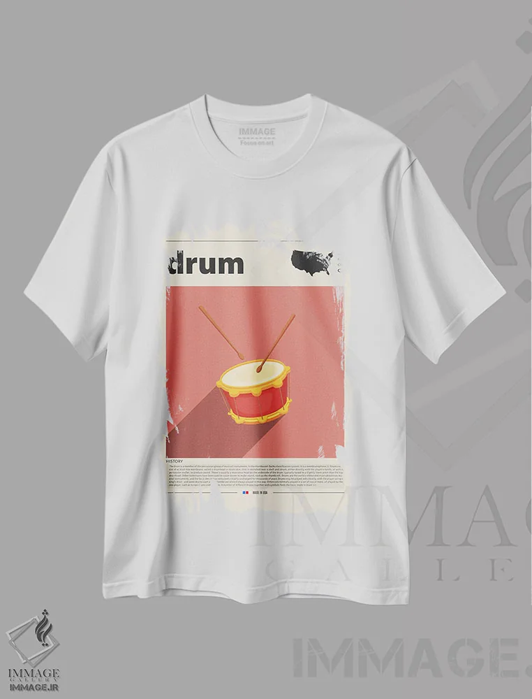 تیشرت سفید طرح دار درام، تزئینی اثر گاستروورلد | فروشگاه ایماژ