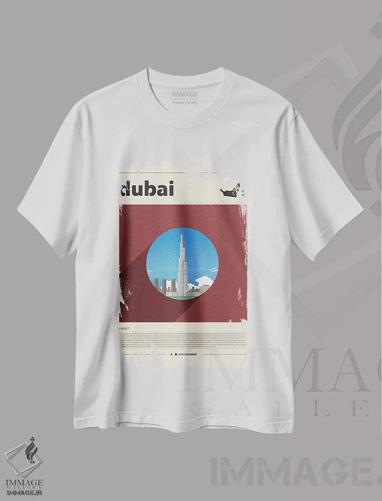 تیشرت سفید طرح دار شهر دبی، تزئینی اثر گاستروورلد | immage.ir