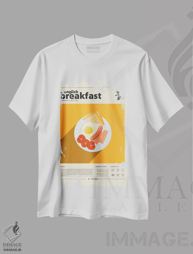 تیشرت سفید طرح دار صبحانه انگلیسی، تزئینی اثر گاستروورلد | فروشگاه ایماژ