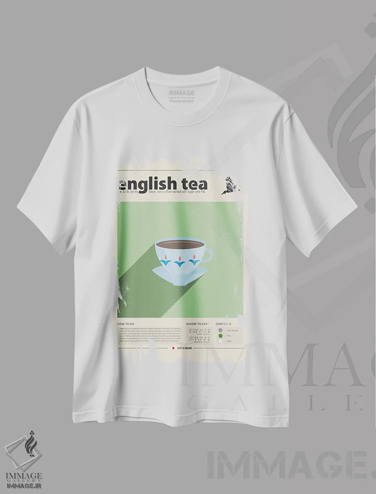 تیشرت سفید طرح دار چای انگلیسی، تزئینی اثر گاستروورلد | immage.ir