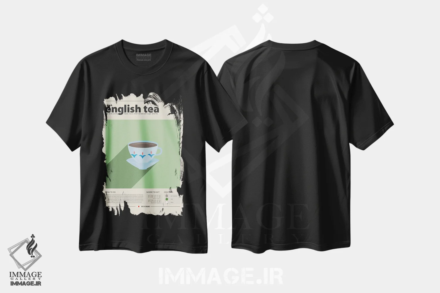 تیشرت مشکی طرح دار چای انگلیسی، تزئینی اثر گاستروورلد | فروشگاه ایماژ