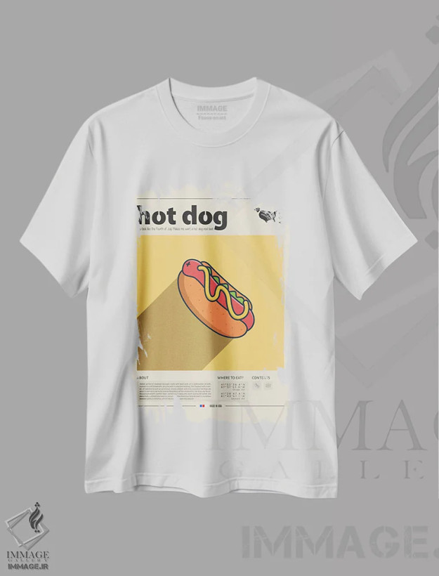 تیشرت سفید طرح دار هات داگ، تزئینی اثر گاستروورلد | فروشگاه ایماژ