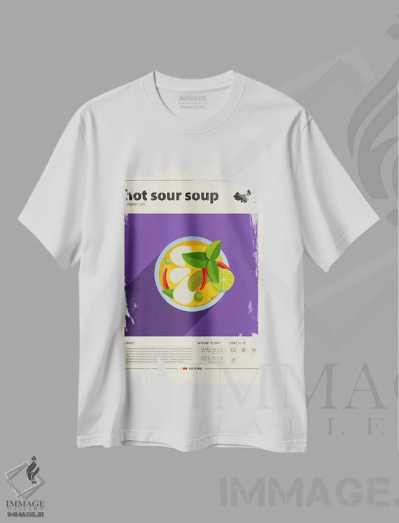 تیشرت سفید طرح دار سوپ ترش و تند، تزئینی اثر گاستروورلد | immage.ir