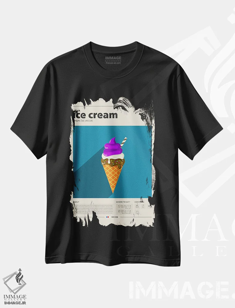 تیشرت مشکی طرح دار بستنی قیفی، تزئینی اثر گاستروورلد | فروشگاه ایماژ