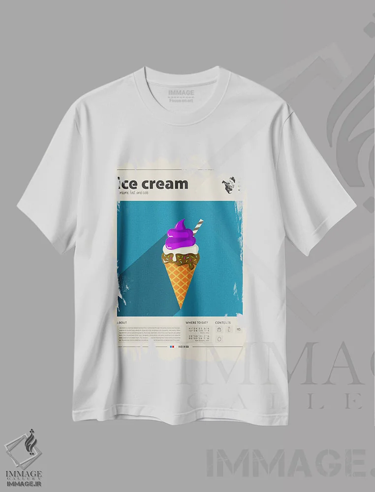 تیشرت سفید طرح دار بستنی قیفی، تزئینی اثر گاستروورلد | immage.ir