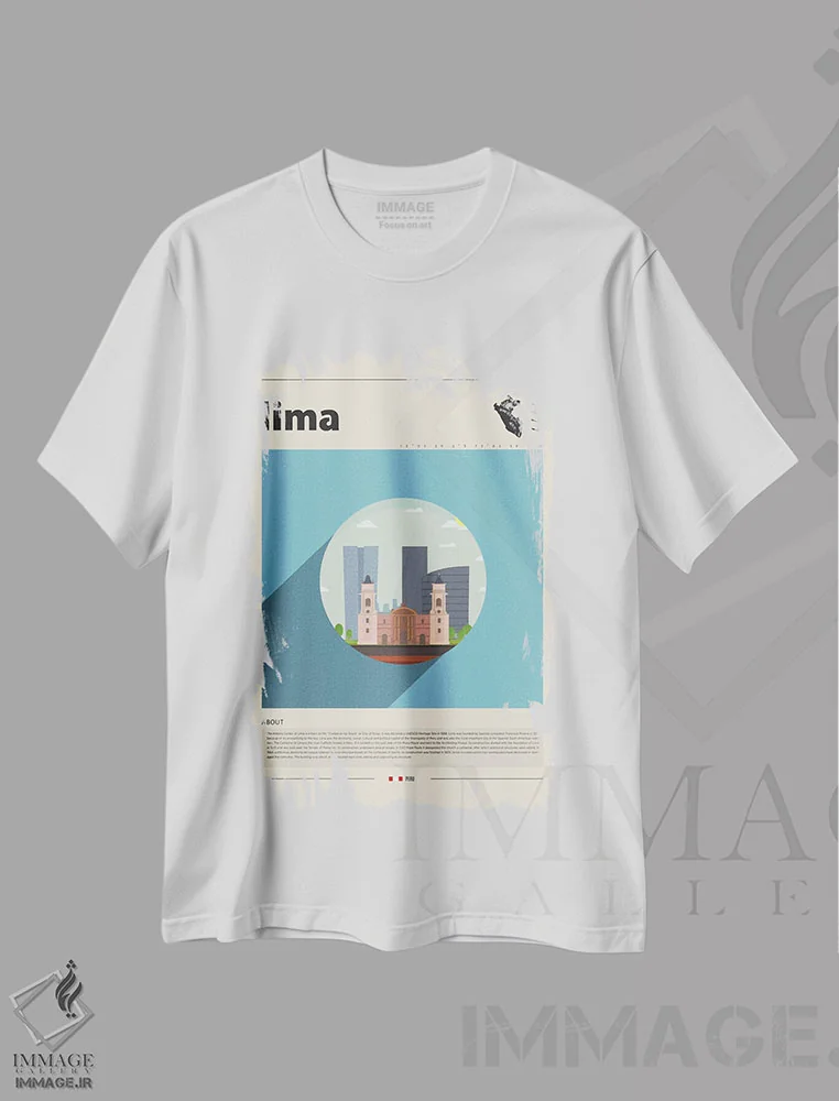 تیشرت سفید طرح دار شهر لیما، تزئینی اثر گاستروورلد | فروشگاه ایماژ