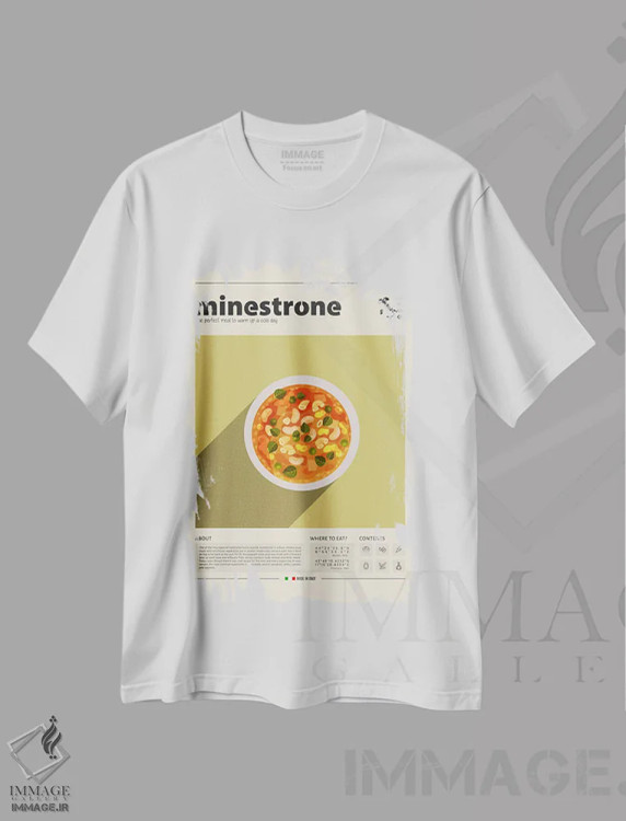 تیشرت سفید طرح دار مینسترونه، تزئینی اثر گاستروورلد | فروشگاه ایماژ