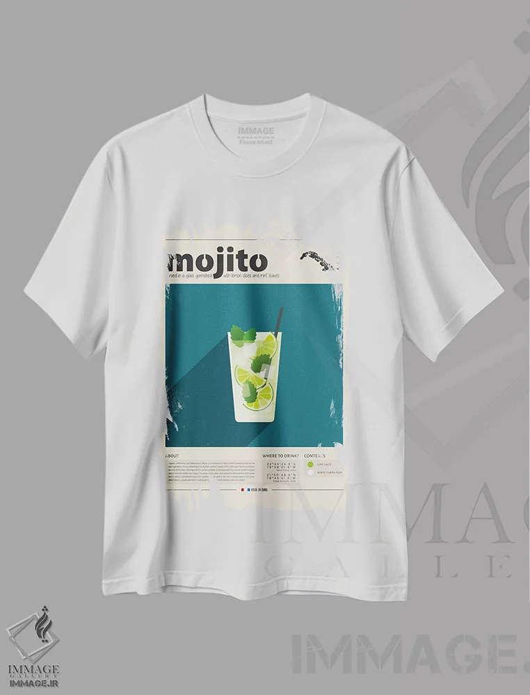 تیشرت سفید طرح دار موهیتو، تزئینی اثر گاستروورلد | فروشگاه ایماژ