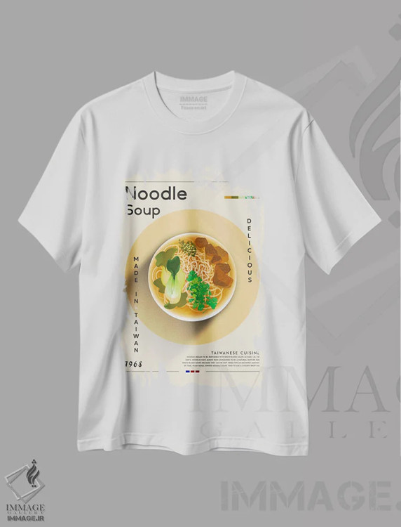 تیشرت سفید طرح دار سوپ نودل ۱، تزئینی اثر گاستروورلد | immage.ir