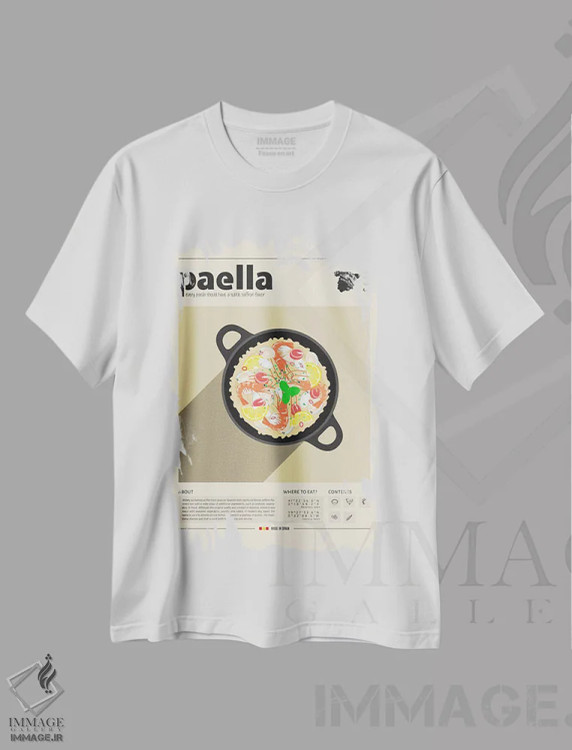 تیشرت سفید طرح دار پایلا، تزئینی اثر گاستروورلد | فروشگاه ایماژ