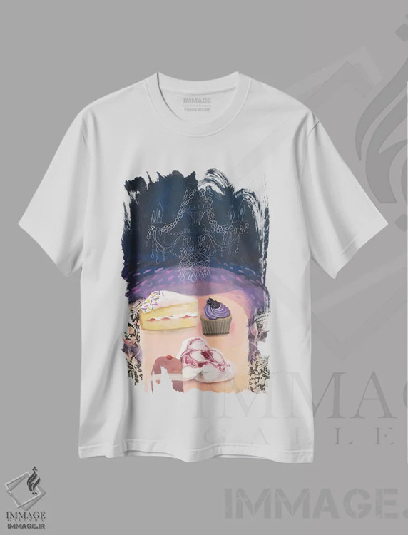 تیشرت سفید طرح دار خاطرات زمان چای، تزئینی اثر گرتی یانگ | فروشگاه ایماژ
