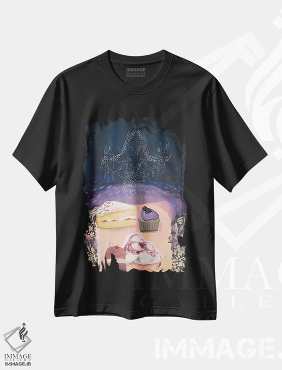 تیشرت مشکی طرح دار خاطرات زمان چای، تزئینی اثر گرتی یانگ | immage.ir