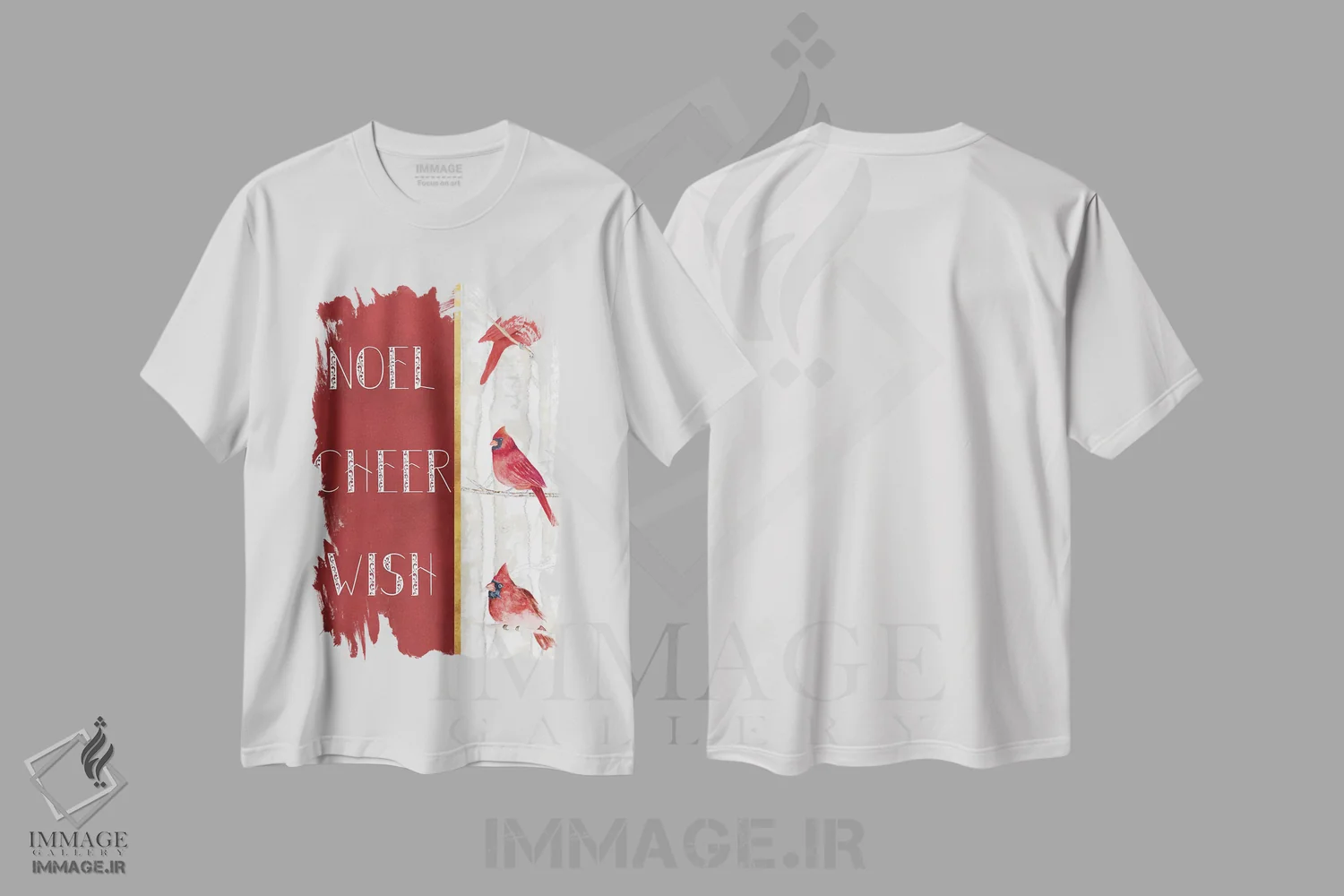 تیشرت سفید طرح دار آرزو برای شادی نوئل، تابلو و عبار ت های کریسمسی اثر جنیس گینور | فروشگاه ایماژ