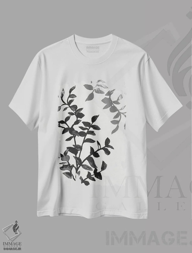 تیشرت سفید طرح دار گیاهی به سبک سیاه ۲، هنر تزئینی سیاه و سفید اثر جنیس گینور | فروشگاه ایماژ