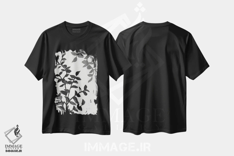 تیشرت مشکی طرح دار گیاهی به سبک سیاه ۲، هنر تزئینی سیاه و سفید اثر جنیس گینور | immage.ir