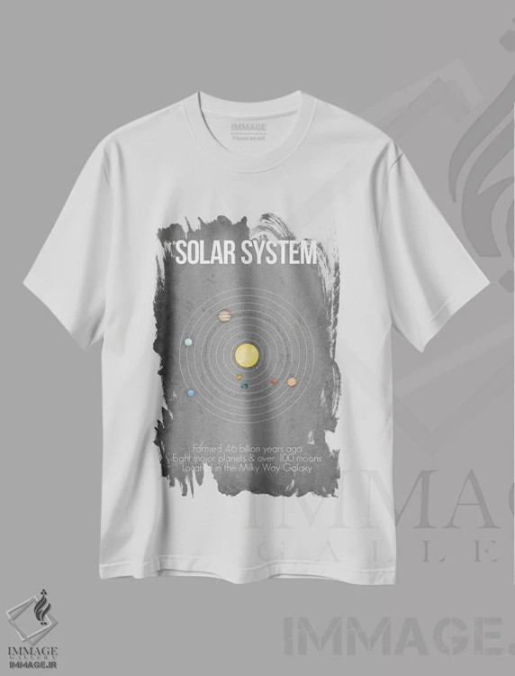 تیشرت سفید طرح دار منظومه شمسی، دکور معاصر اثر گت یور نرد آن | فروشگاه ایماژ