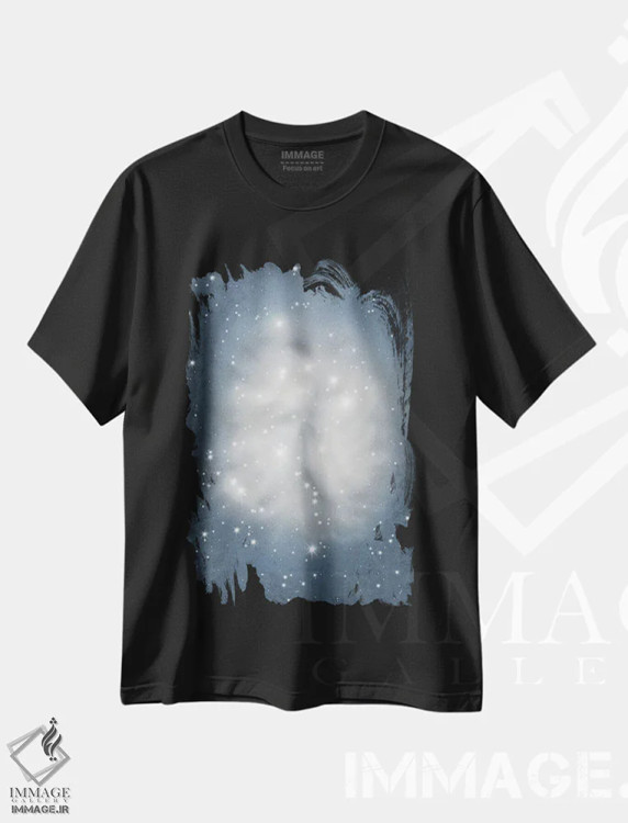 تیشرت مشکی طرح دار تصویر خوشه ستاره ای ثریا، آبستره اثر گت یور نرد آن | immage.ir