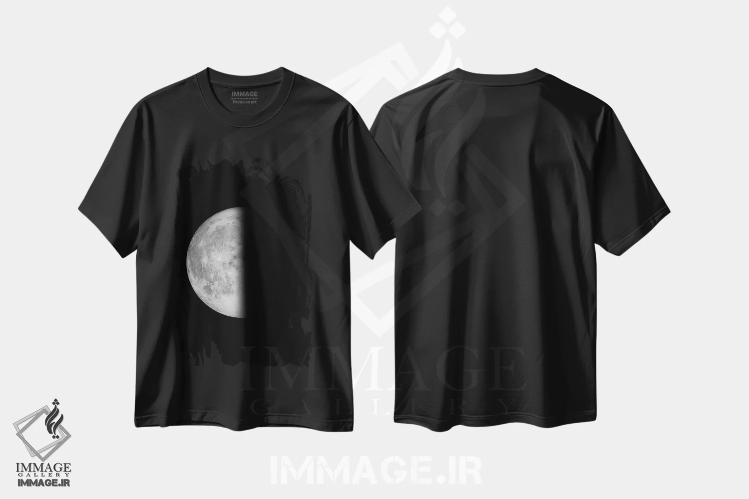 تیشرت مشکی طرح دار ماه تربیع آخر، عکاسی سیاه و سفید اثر گت یور نرد آن | immage.ir