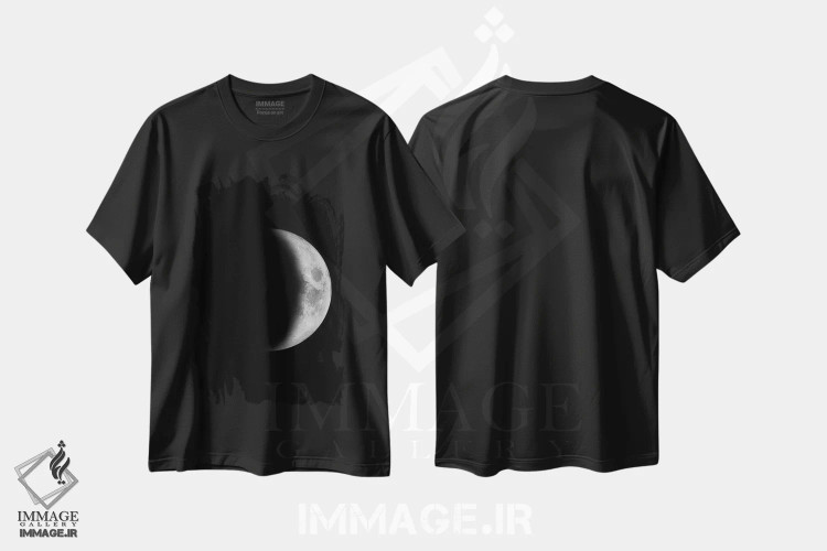 تیشرت مشکی طرح دار ماه هلال افزایشی، عکاسی سیاه و سفید اثر گت یور نرد آن | فروشگاه ایماژ