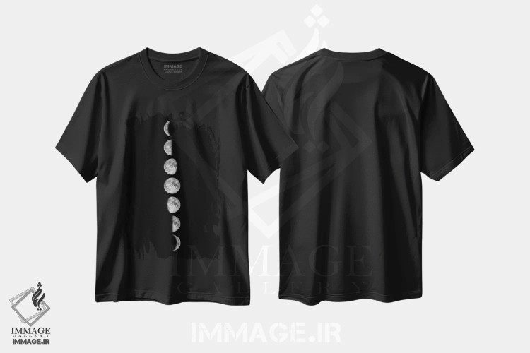 تیشرت مشکی طرح دار فازهای ماه به سبک مینیمال، هنر تزئینی سیاه و سفید اثر گت یور نرد آن | immage.ir