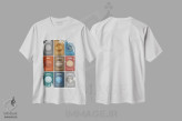 تیشرت سفید طرح دار کلاژ مجموعه سیارات ۳، دکور معاصر اثر گت یور نرد آن | فروشگاه ایماژ